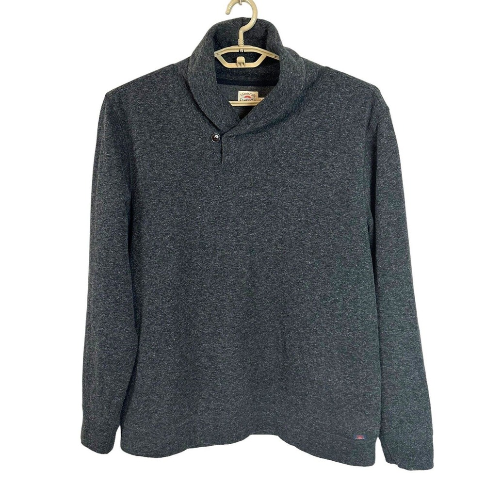 Faherty Shawl Collar Pullover Sweater Organic Cotton Grey Charcoal Mens Size XL